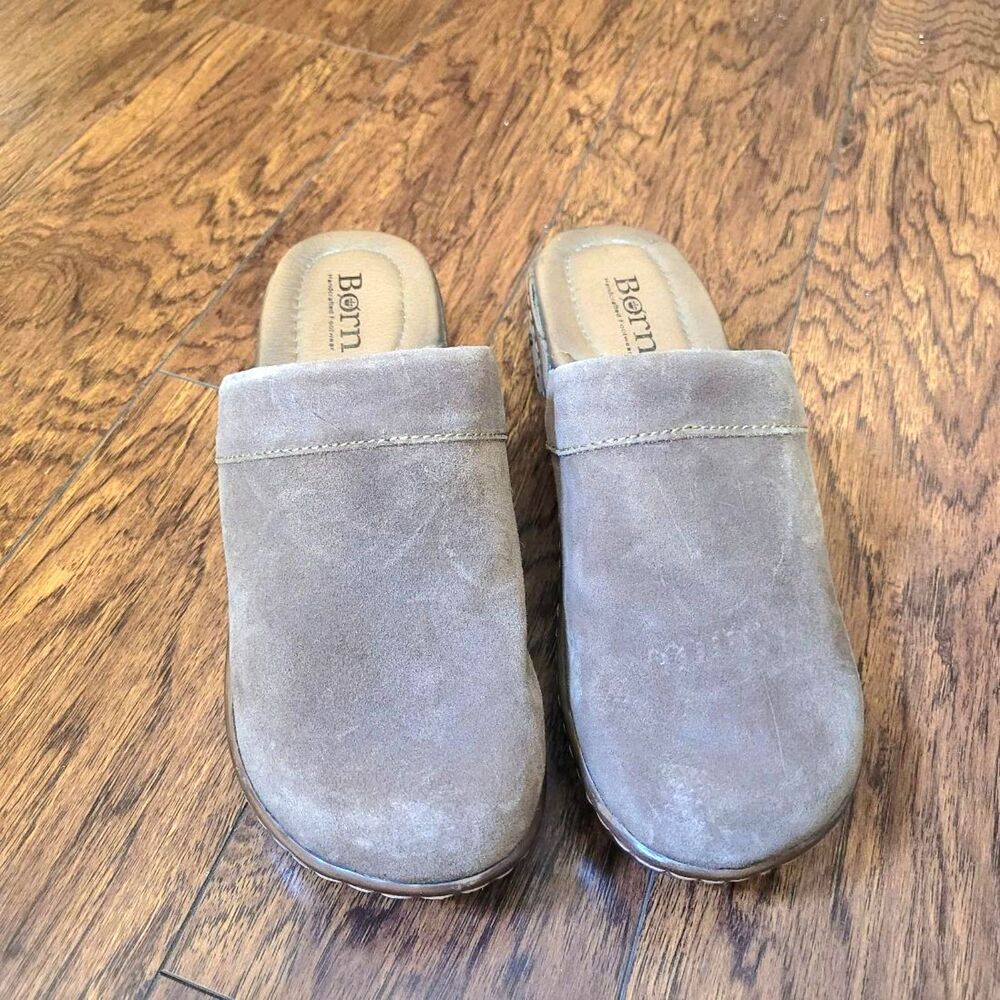 Born Miko Size 8 Taupe Suede Leather Clogs Mules Boho Cottagecore Comfort